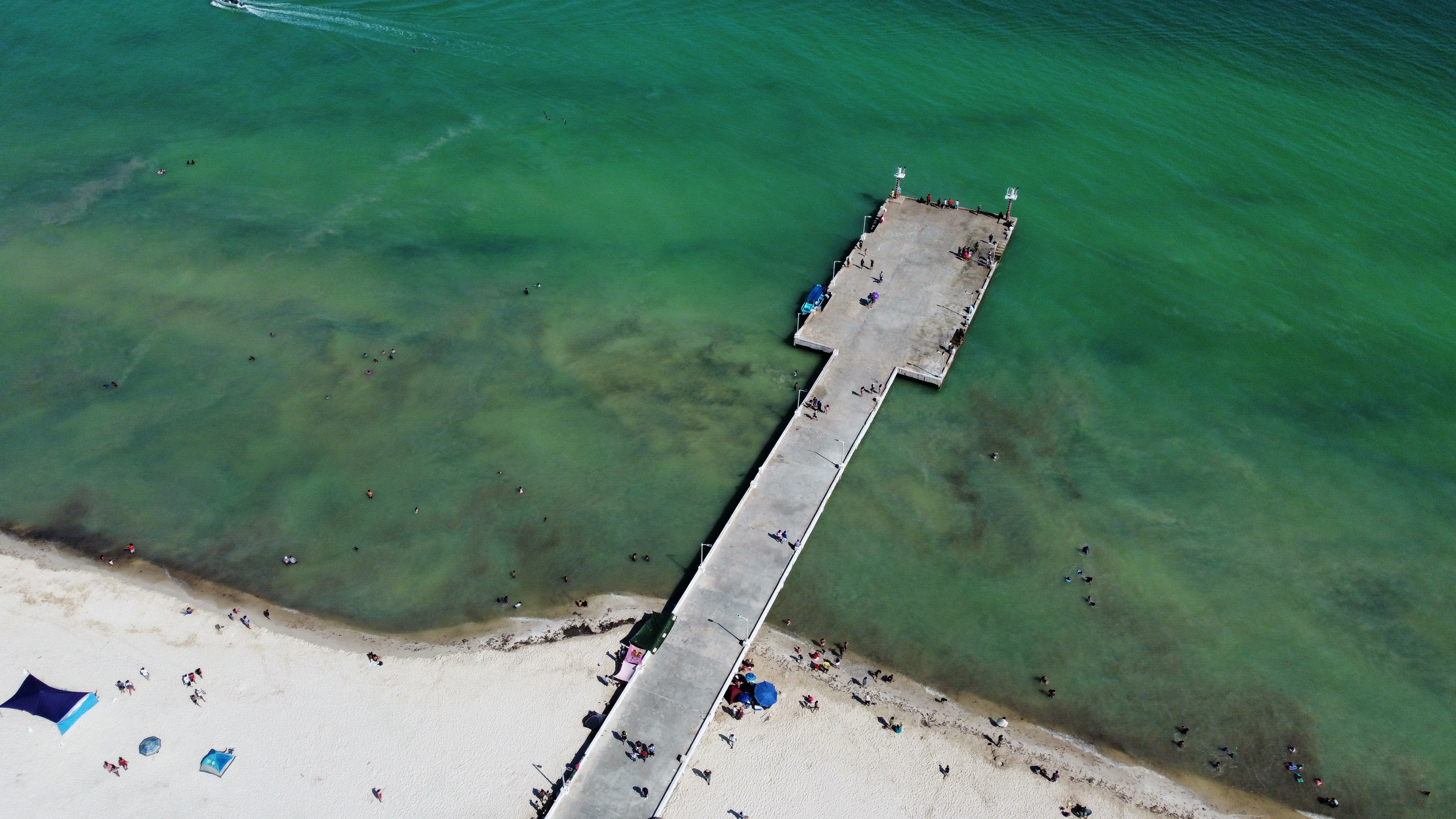 Muelle de Sisal visto desde la costa