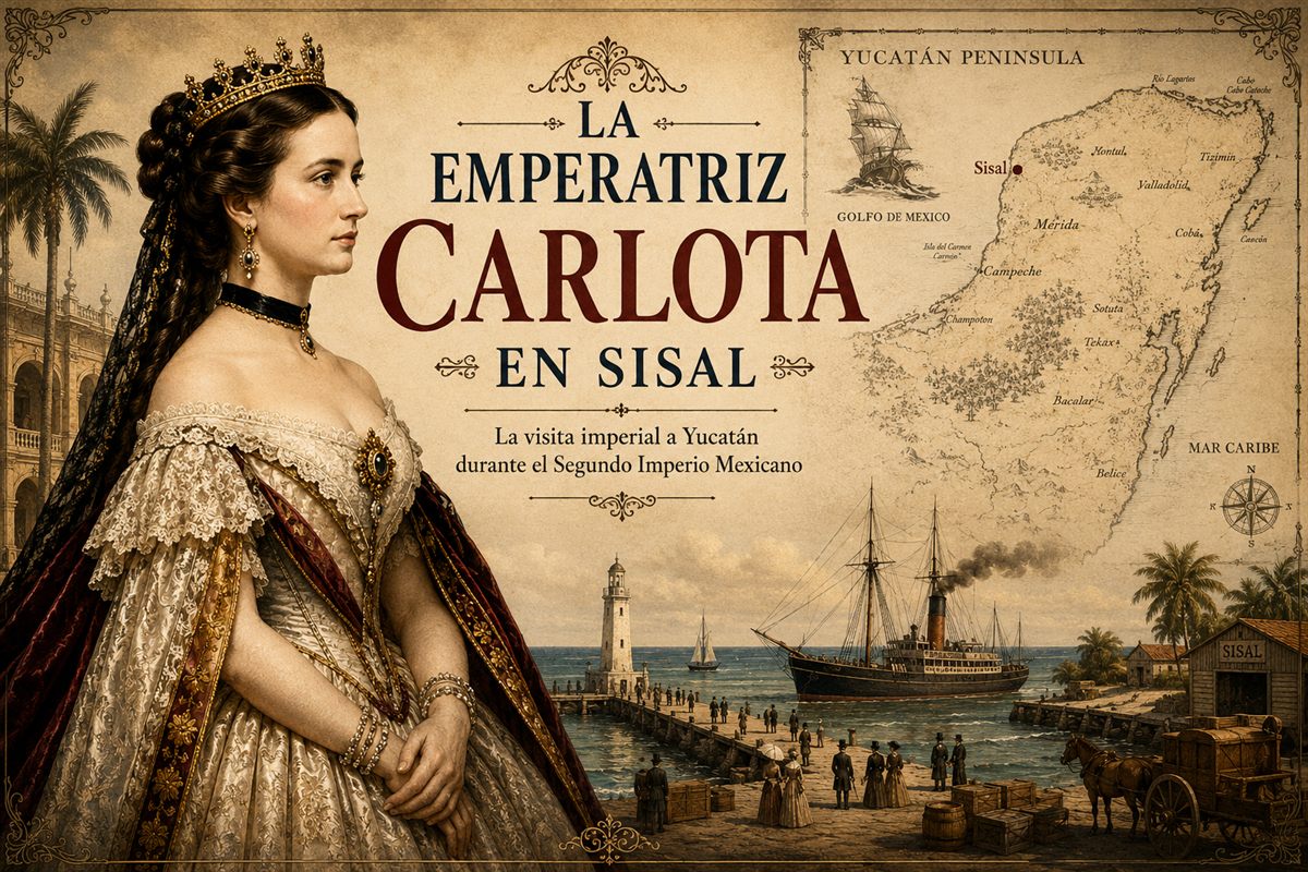 Ilustración histórica de la emperatriz Carlota en Sisal